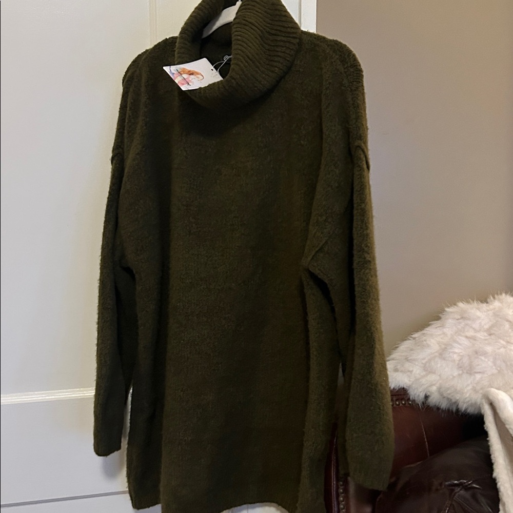 NWT PRETTYGARDEN Women's Turtleneck Oversized Chunky Knit Sweater Army Green XL